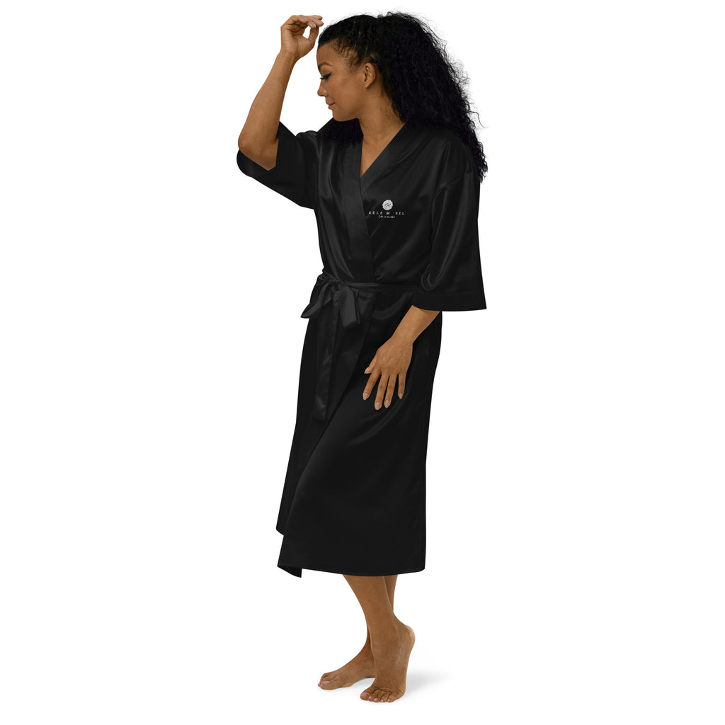 Black Embroidered Satin robe - Rele m 'bèl