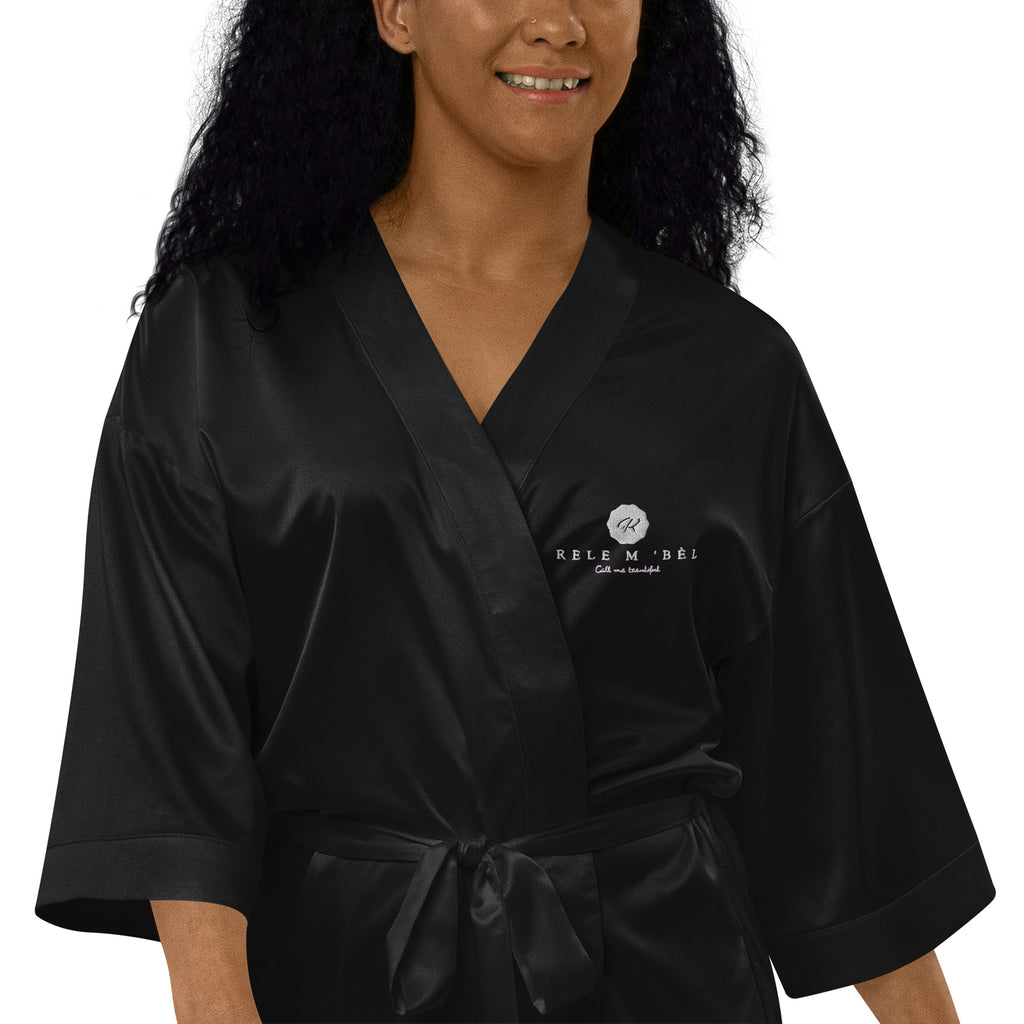 Black Embroidered Satin robe - Rele m 'bèl